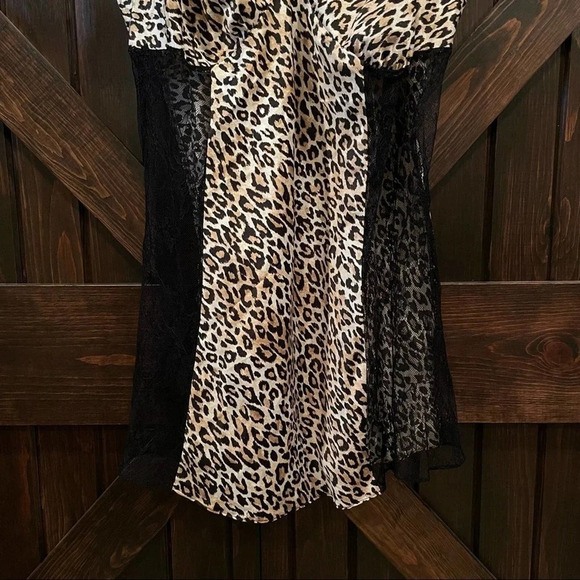 Cacique Intimates Leopard Print Lace Chemise Slip Dress Tan Black 6453 - Picture 5 of 9